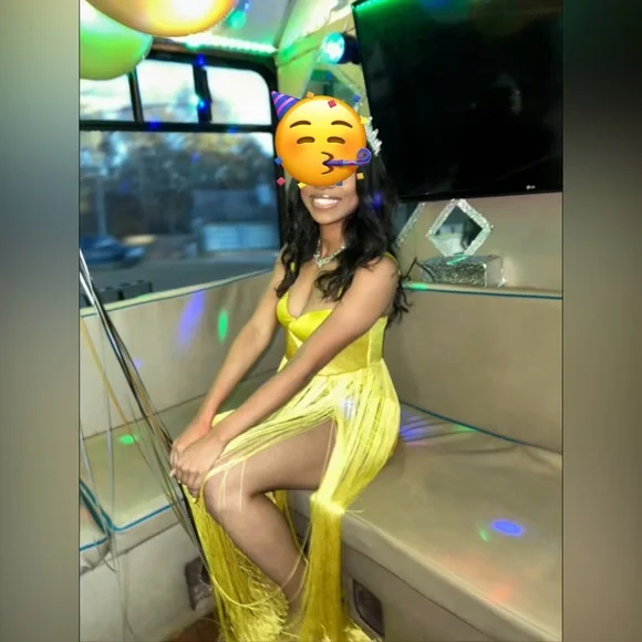 HOUSE OF CB 'Emee' Acid Yellow Satin Fringe Dress/Size M-US 6-8. Chartreuse - Picture 9 of 11